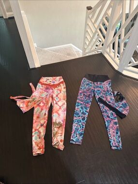 Women's Multicolor Tie-Dye Active Leggings - Vibrant Pink & Coral for 1 set only